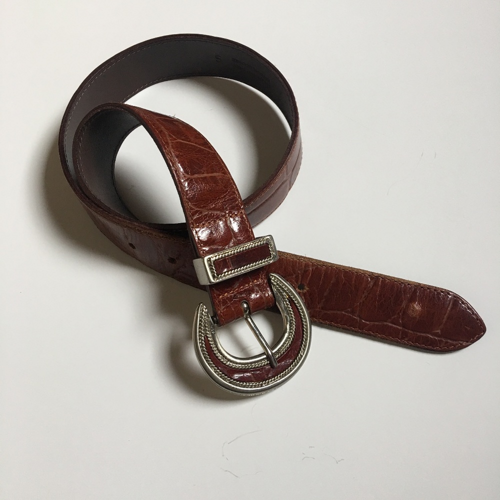 Vintage LINEA PELLE Horseshoe Brown Leather Belt S